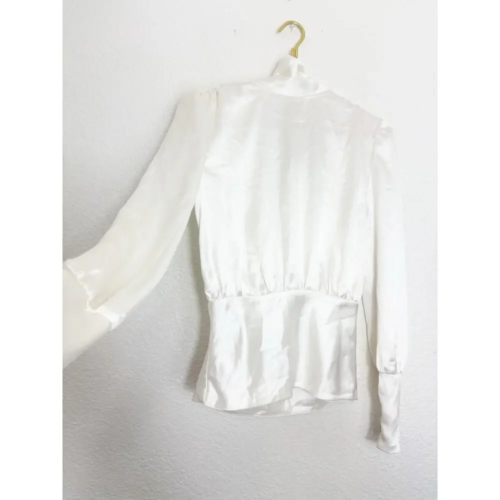 Zara White Satin High Neck Cowl Back Top Size XS Draped Tie Back Quiet Luxury